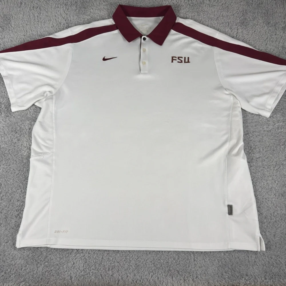 Nike FSU Florida State Seminoles Dri-FIT‎ Polo 2XL Shirt Mens White Garnet XL